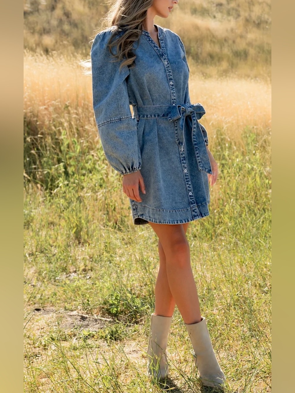 Baltic Born Tora Denim Dress Puff Sleeves In Light Wash Size XL
